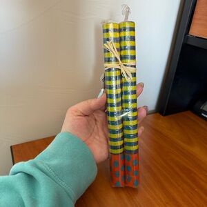 Kapula Hand Crafted Candlestick Pair Colorful Abstract‎ African Artsy Statement